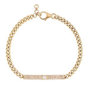 Diamond Heart Bar 14K (or 18k upon request) Gold Curb Chain Bracelet